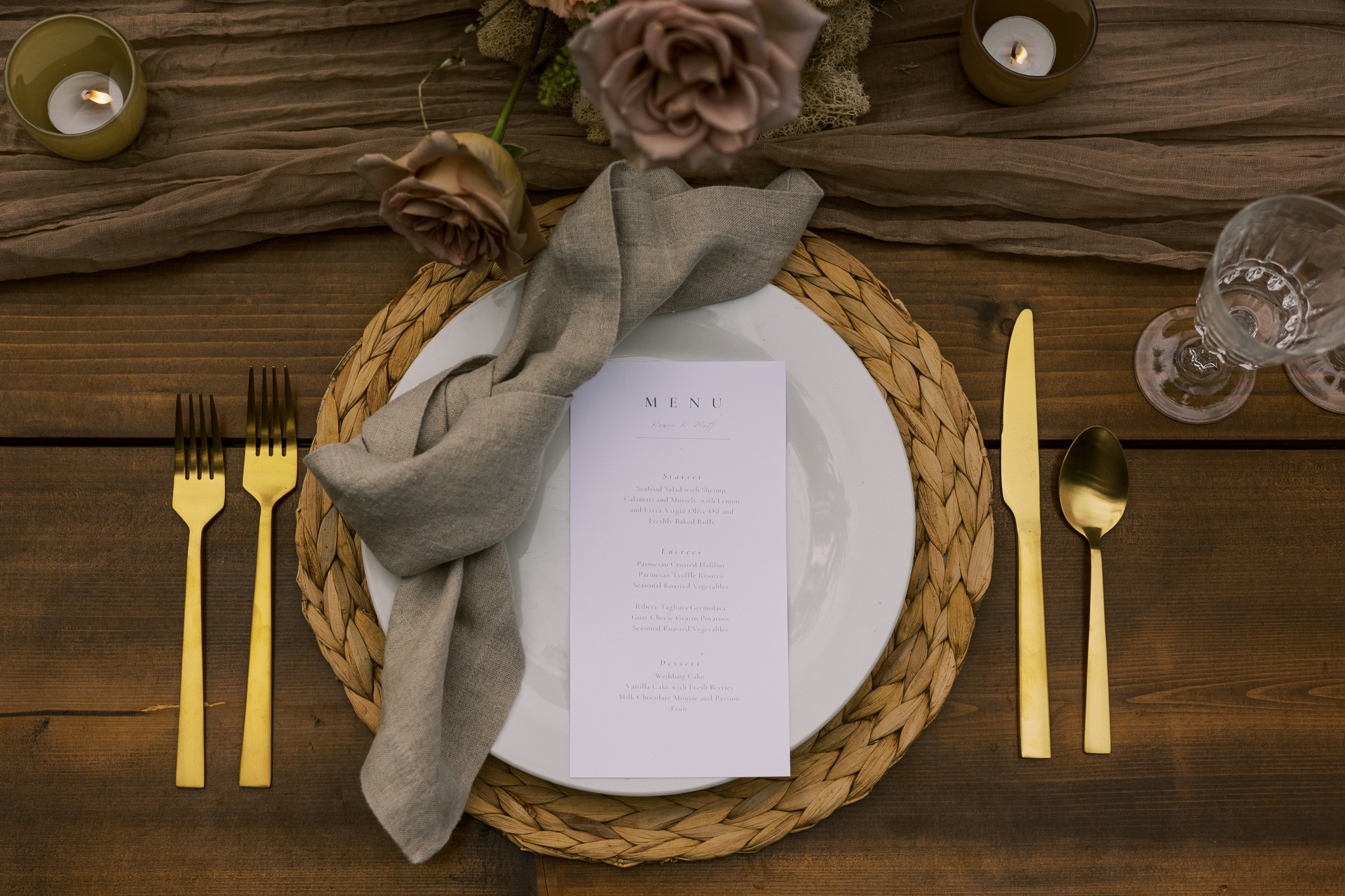 Top View of Menu on a Plate on Wooden Table